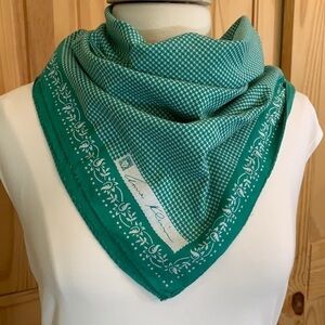 Anne Klein Vintage Cotton Scarf Green and White Floral Border 25.5 x 25.5 Inches